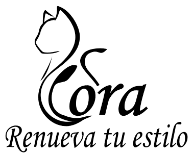 Logo empresarial silueta en forma de gato con texto Cora